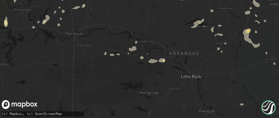 Hail map in Ola, AR on July 11, 2026
