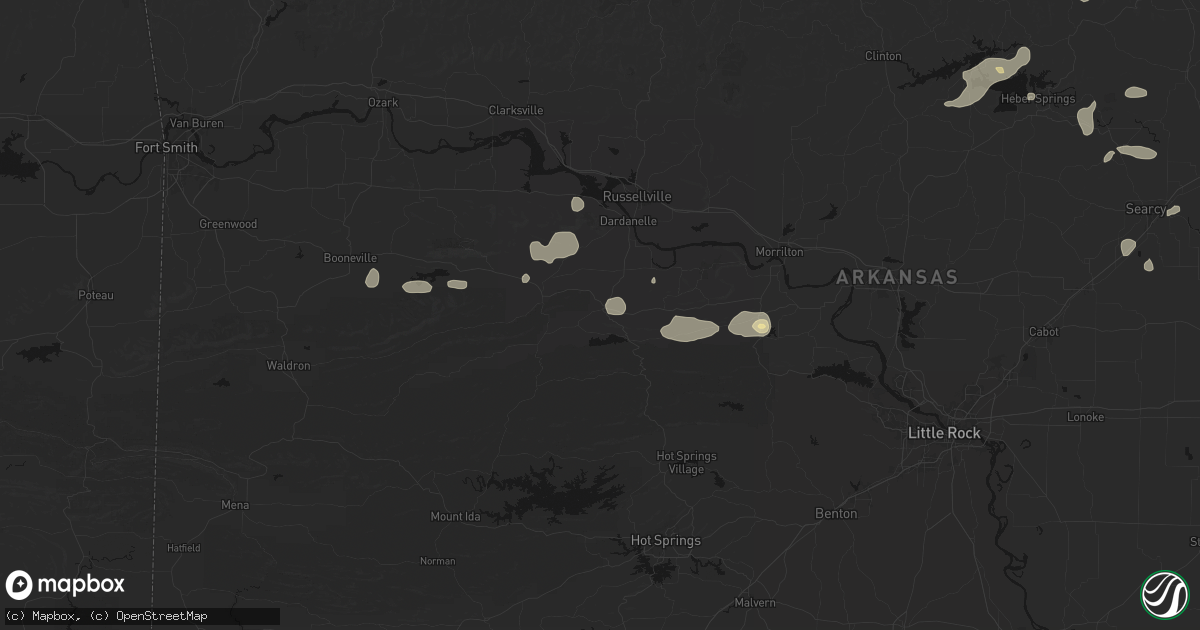 Hail map in Ola, AR on July 11, 2026