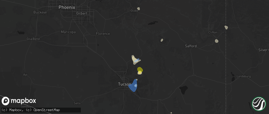 Hail map in Oracle, AZ on July 11, 2026