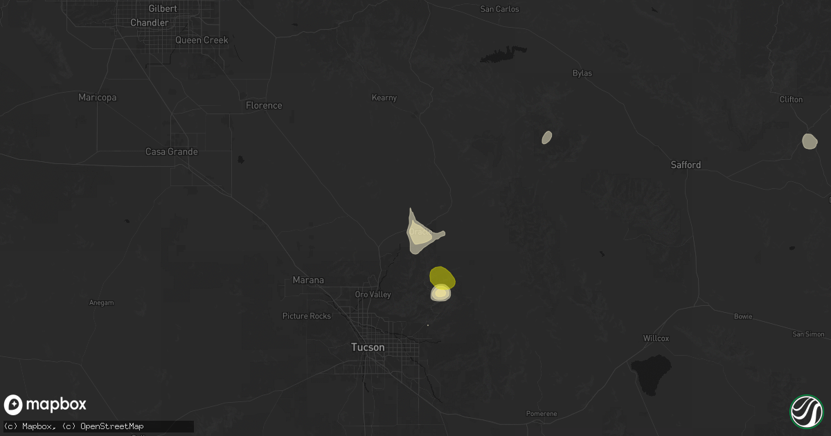 Hail map in Oracle, AZ on July 11, 2026