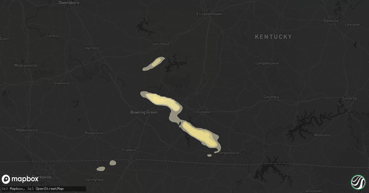 Hail map in Park City, KY on July 11, 2026