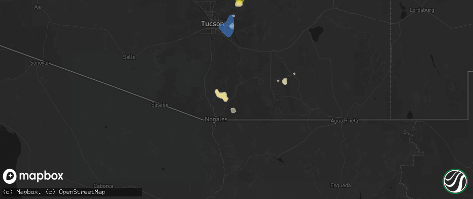 Hail map in Patagonia, AZ on July 11, 2026