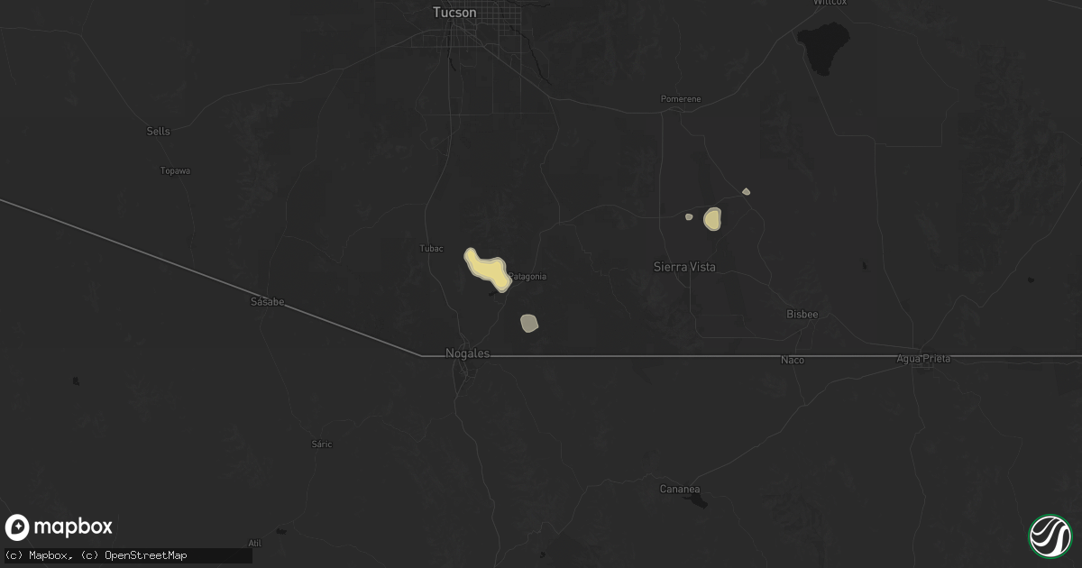 Hail map in Patagonia, AZ on July 11, 2026