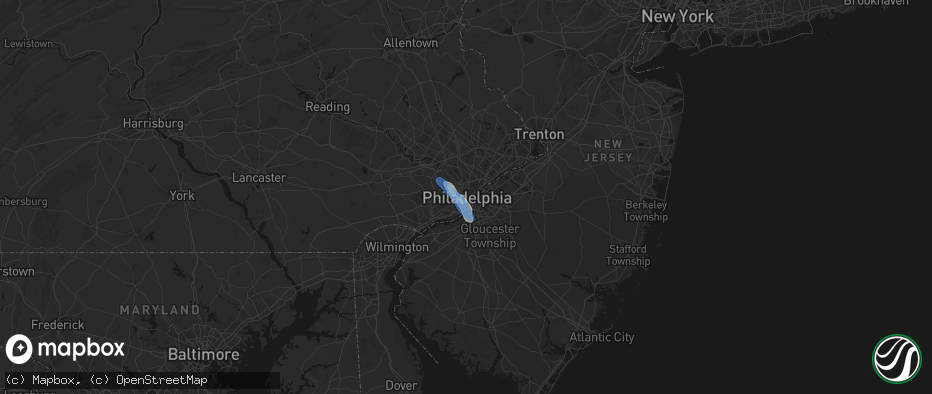 Hail map in Philadelphia, PA on July 11, 2026