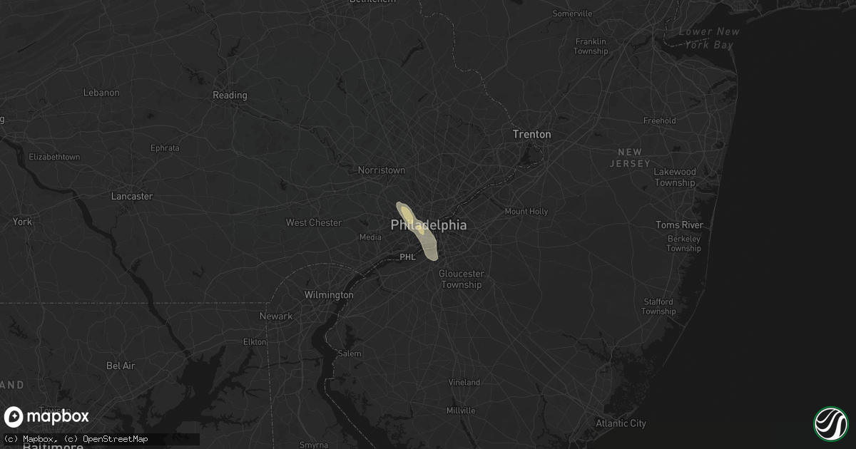 Hail map in Philadelphia, PA on July 11, 2026