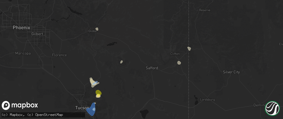 Hail map in Pima, AZ on July 11, 2026