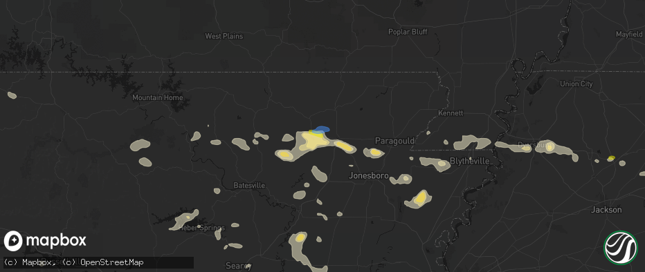 Hail map in Portia, AR on July 11, 2026