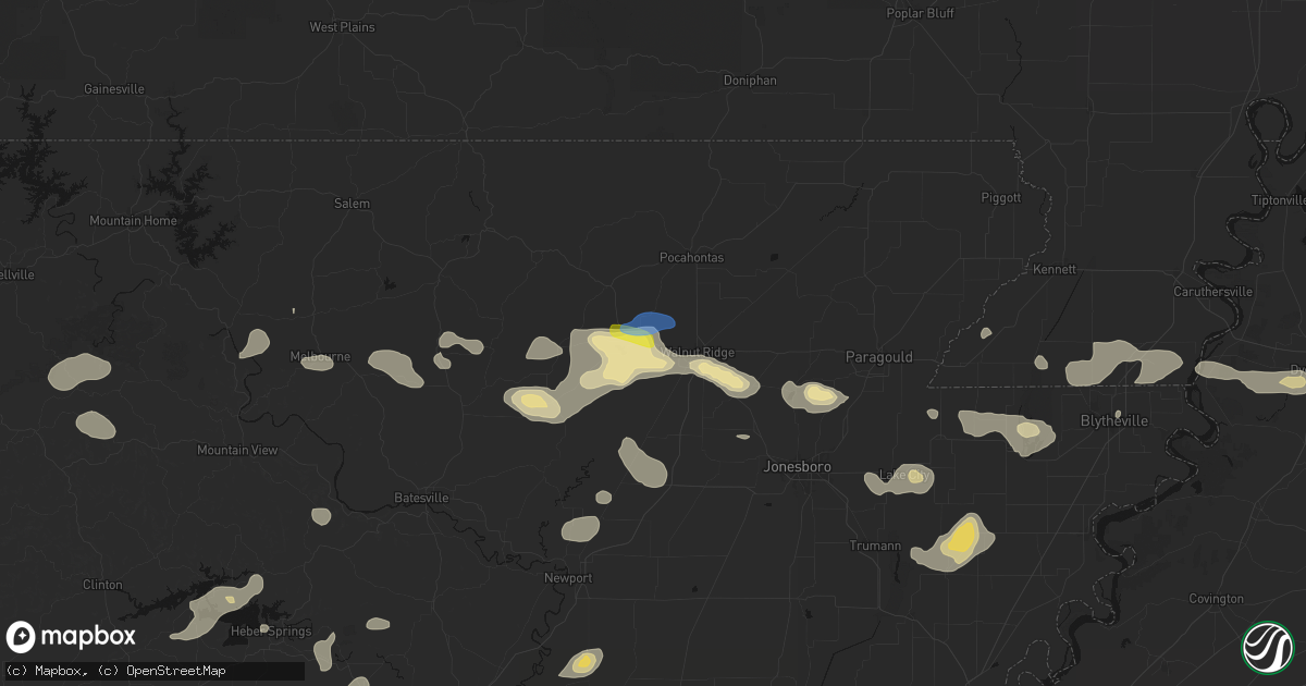 Hail map in Portia, AR on July 11, 2026
