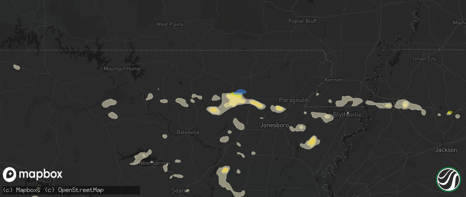 Hail map in Powhatan, AR on July 11, 2026