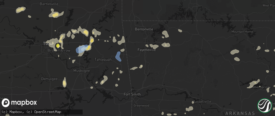 Hail map in Prairie Grove, AR on July 11, 2026