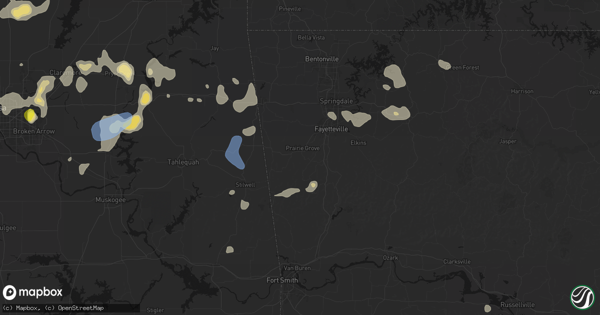 Hail map in Prairie Grove, AR on July 11, 2026