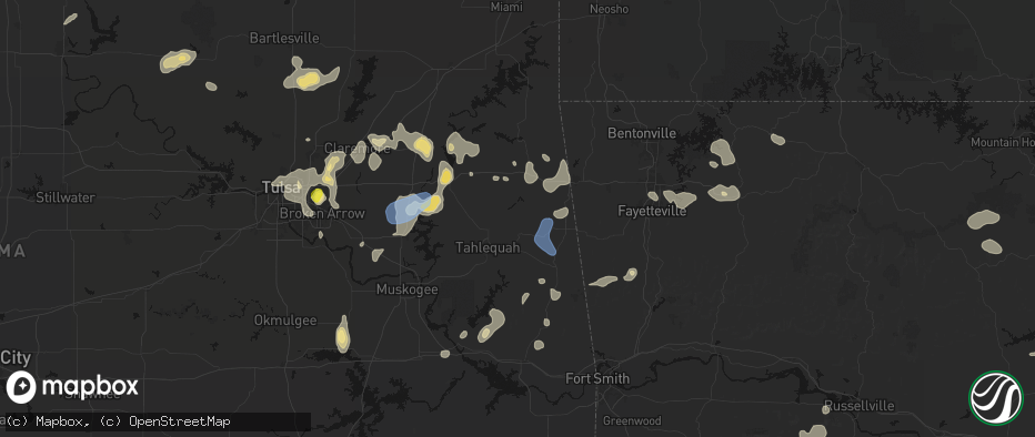 Hail map in Proctor, OK on July 11, 2026