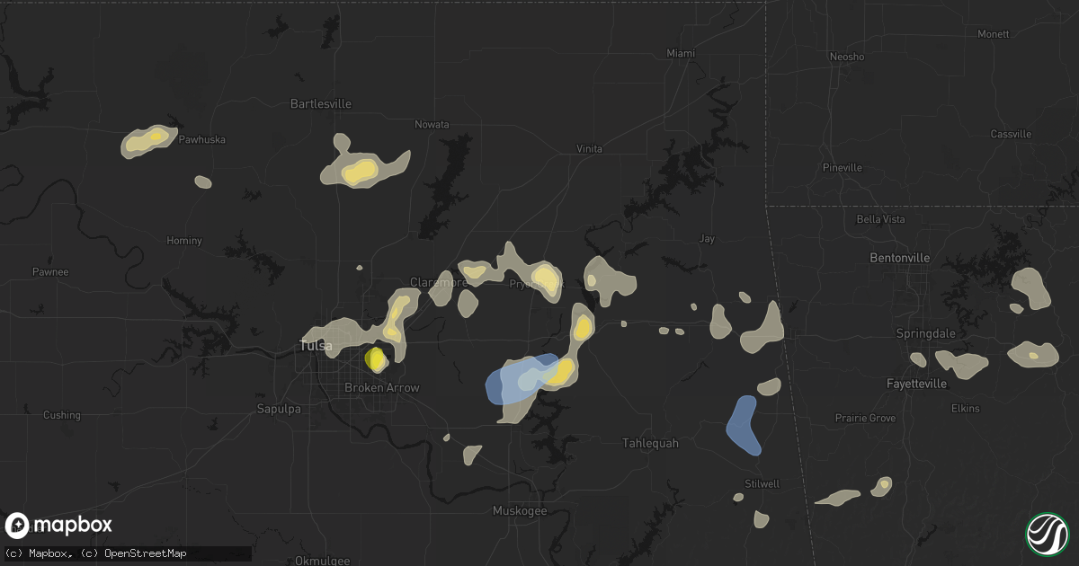 Hail map in Pryor, OK on July 11, 2026