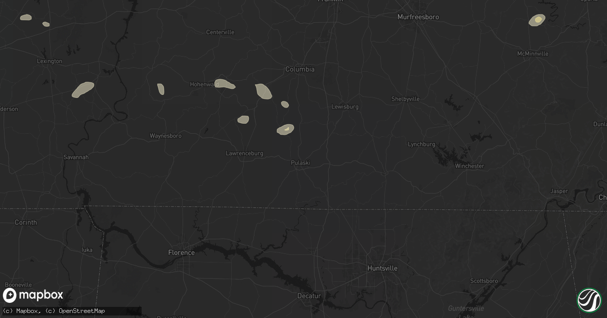 Hail map in Pulaski, TN on July 11, 2026