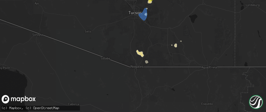 Hail map in Rio Rico, AZ on July 11, 2026