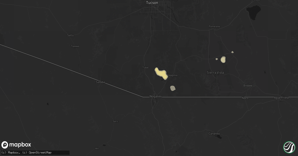 Hail map in Rio Rico, AZ on July 11, 2026