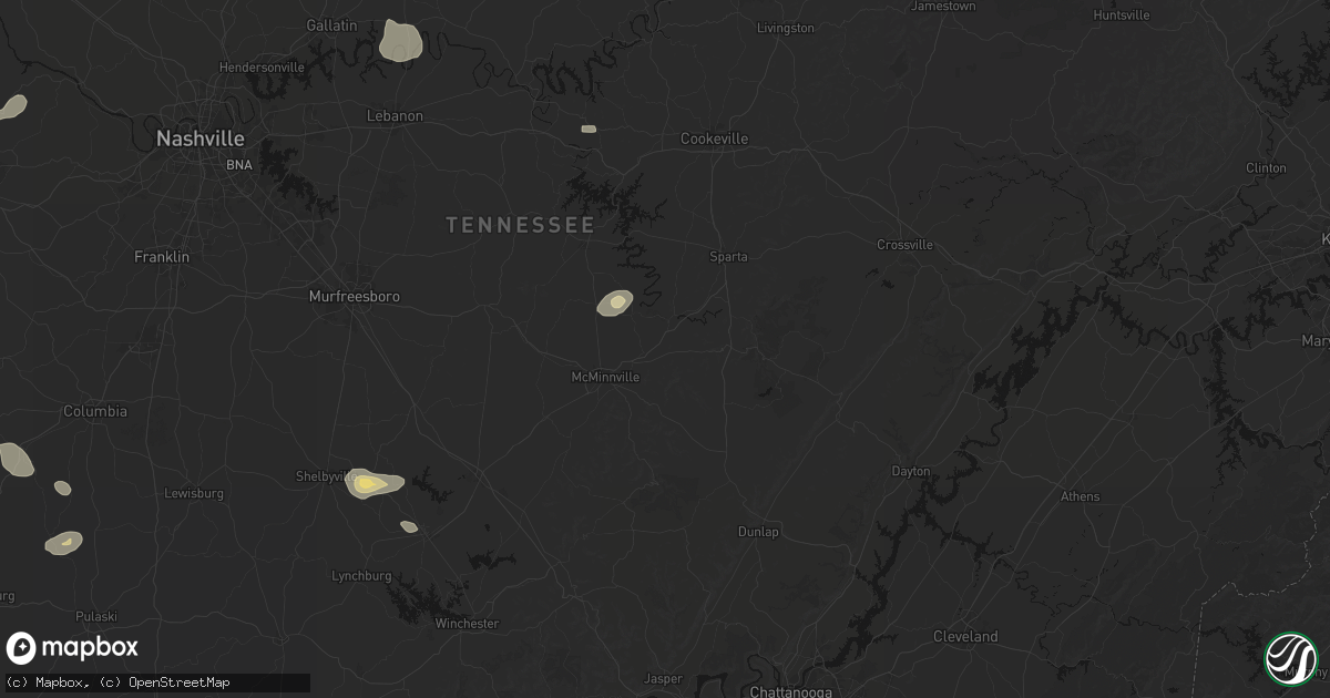 Hail map in Rock Island, TN on July 11, 2026