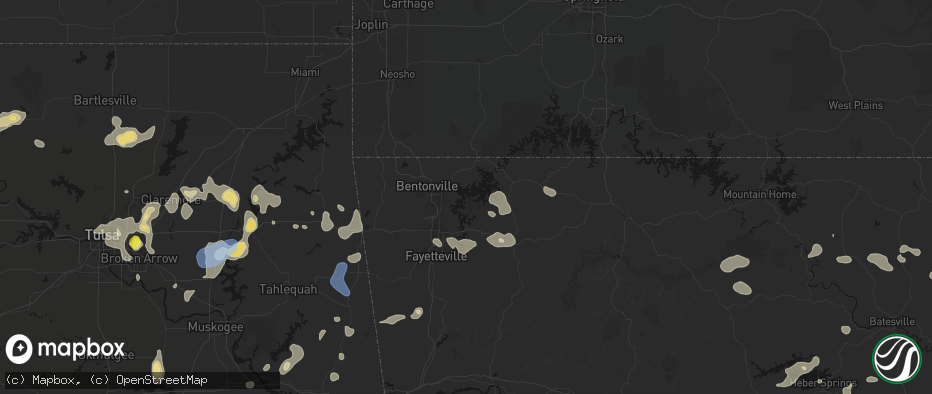 Hail map in Rogers, AR on July 11, 2026