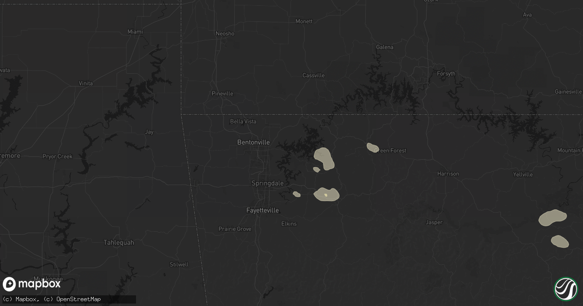 Hail map in Rogers, AR on July 11, 2026