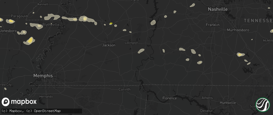 Hail map in Sardis, TN on July 11, 2026