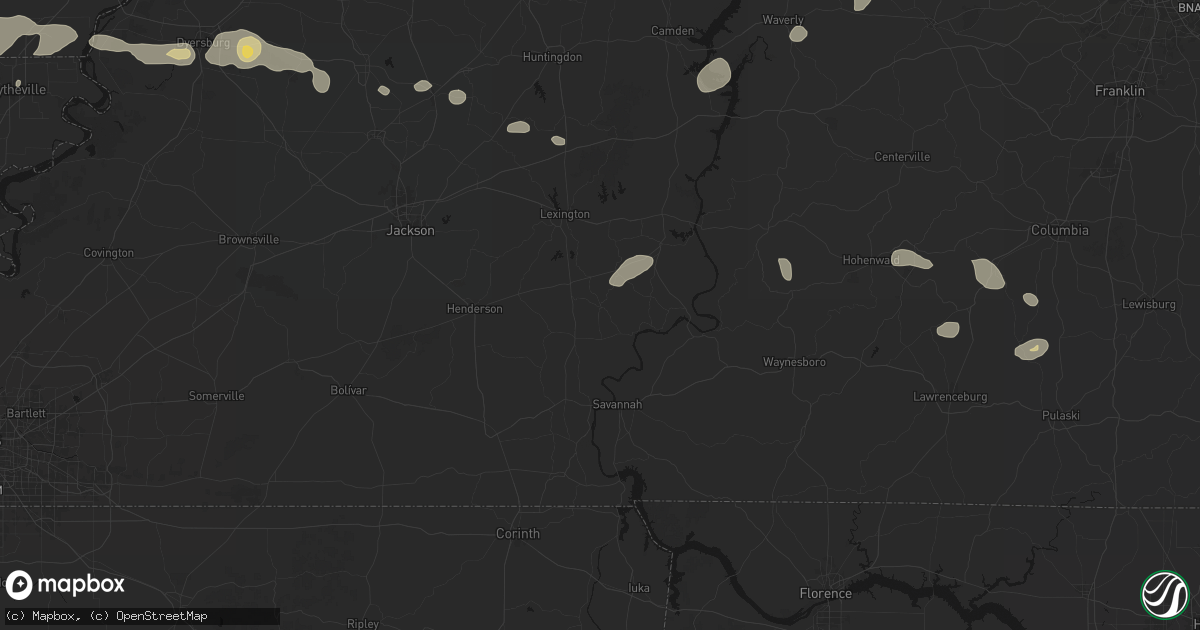 Hail map in Sardis, TN on July 11, 2026
