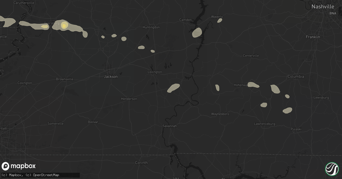 Hail map in Scotts Hill, TN on July 11, 2026