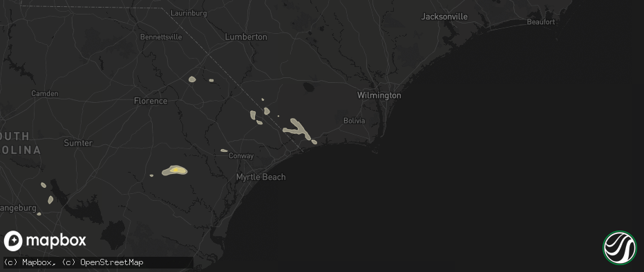 Hail map in Shallotte, NC on July 11, 2026