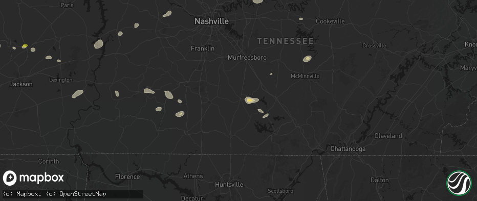 Hail map in Shelbyville, TN on July 11, 2026
