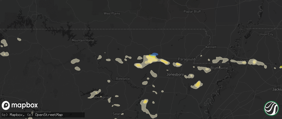 Hail map in Smithville, AR on July 11, 2026
