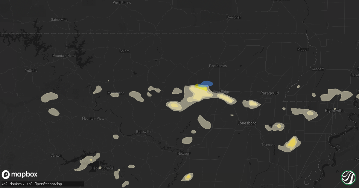 Hail map in Smithville, AR on July 11, 2026