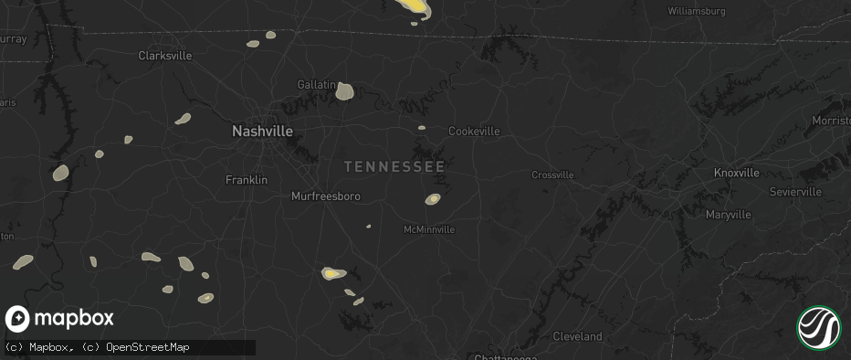 Hail map in Smithville, TN on July 11, 2026