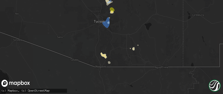 Hail map in Sonoita, AZ on July 11, 2026