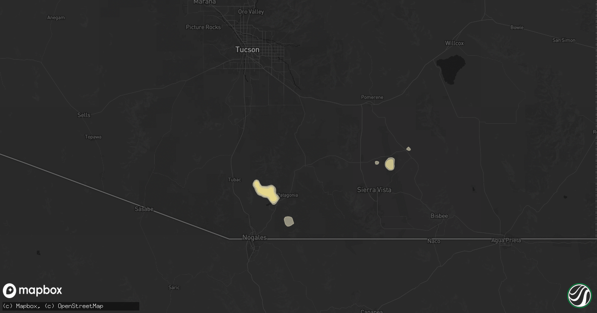 Hail map in Sonoita, AZ on July 11, 2026