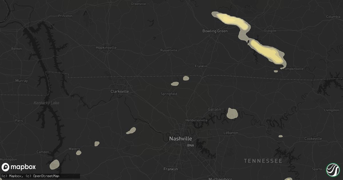 Hail map in Springfield, TN on July 11, 2026
