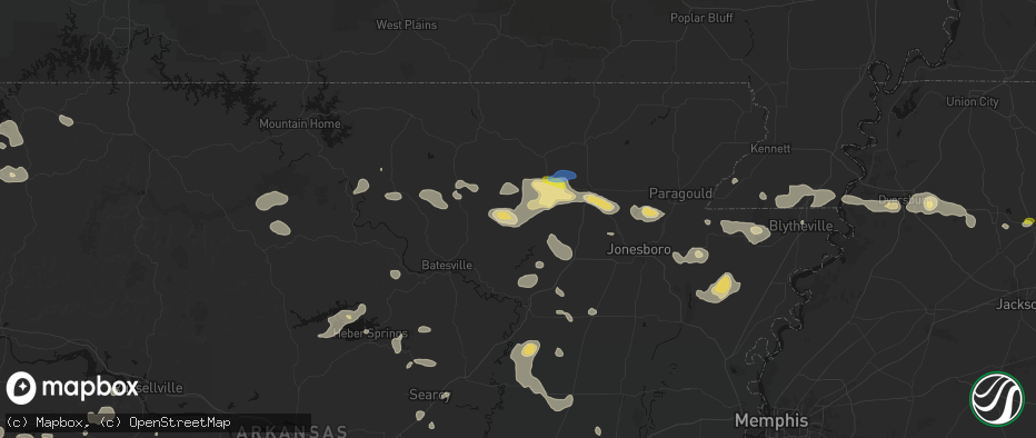 Hail map in Strawberry, AR on July 11, 2026
