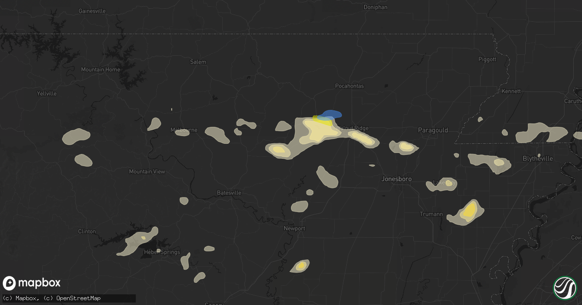 Hail map in Strawberry, AR on July 11, 2026
