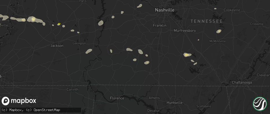Hail map in Summertown, TN on July 11, 2026