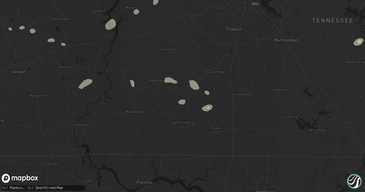 Hail map in Summertown, TN on July 11, 2026