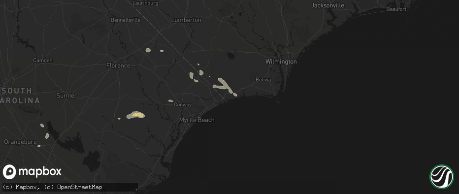 Hail map in Sunset Beach, NC on July 11, 2026