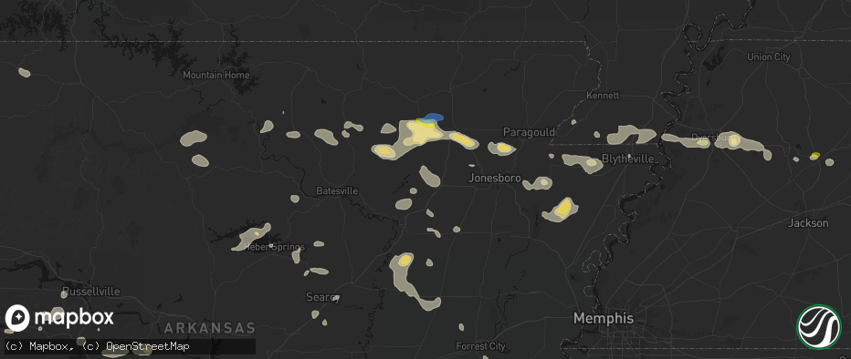Hail map in Swifton, AR on July 11, 2026