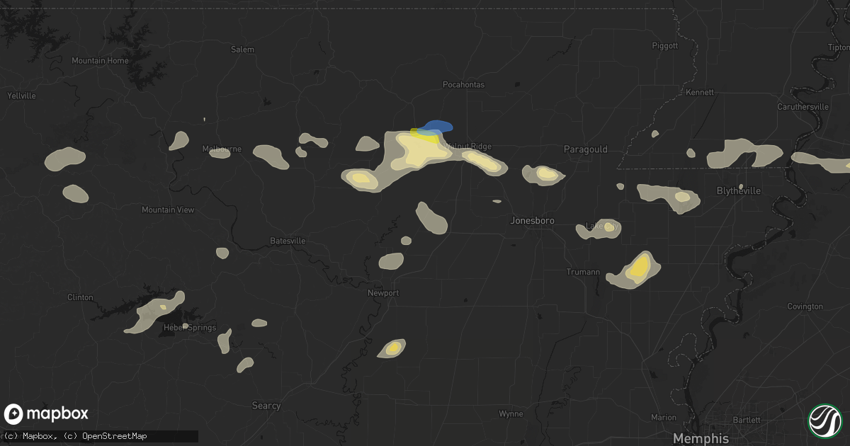 Hail map in Swifton, AR on July 11, 2026