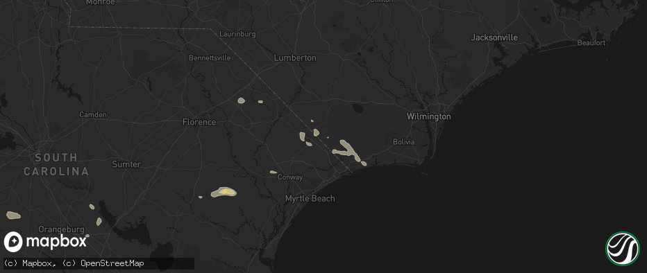 Hail map in Tabor City, NC on July 11, 2026