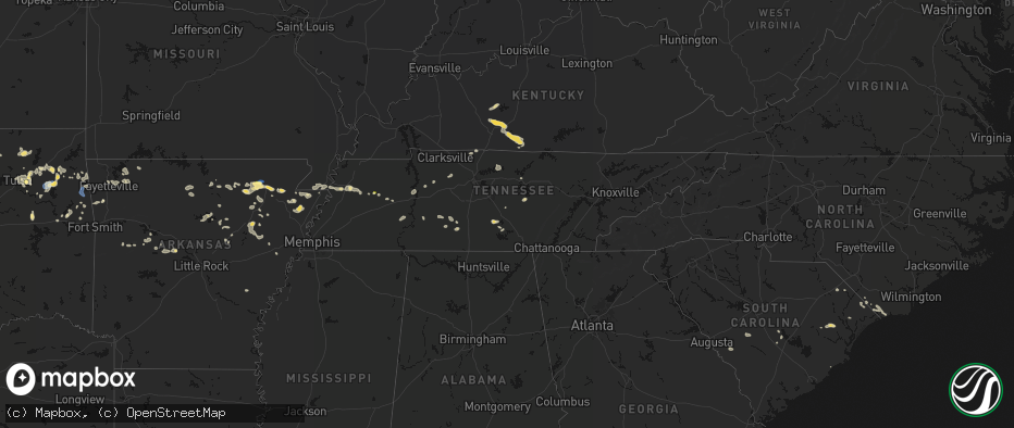 Hail map in Tennessee on July 11, 2026