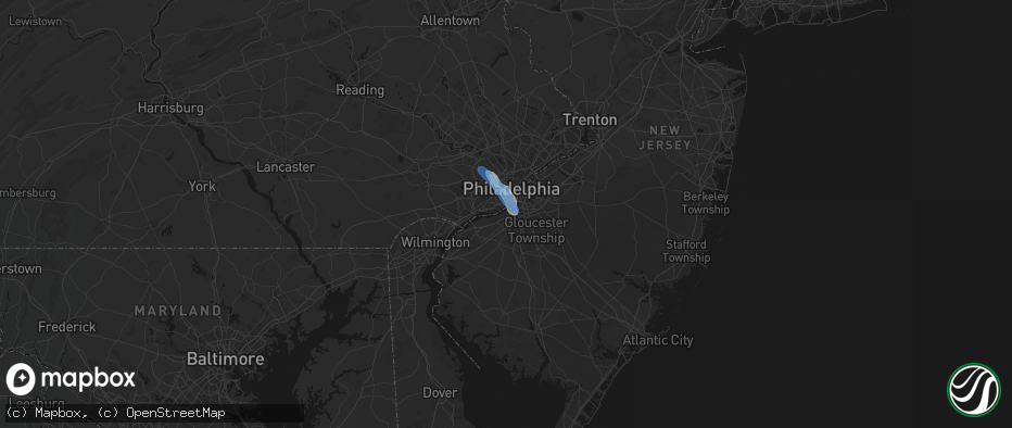 Hail map in Thorofare, NJ on July 11, 2026