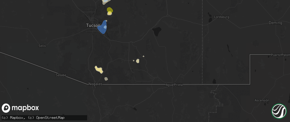 Hail map in Tombstone, AZ on July 11, 2026