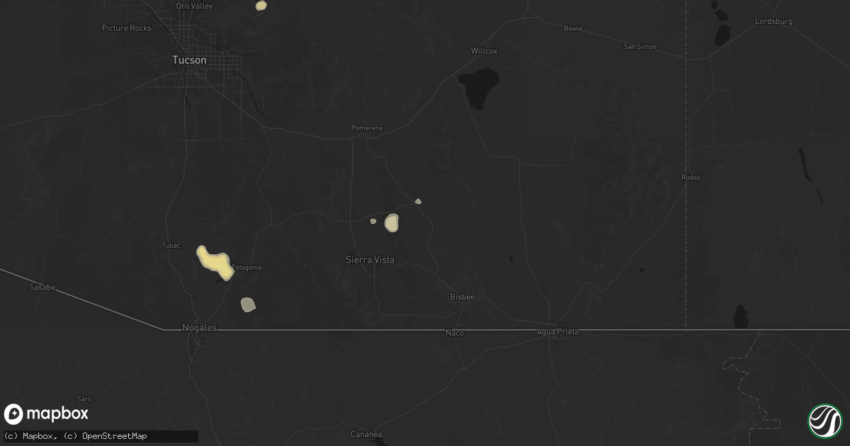 Hail map in Tombstone, AZ on July 11, 2026