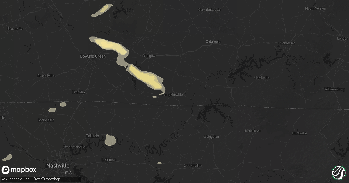 Hail map in Tompkinsville, KY on July 11, 2026
