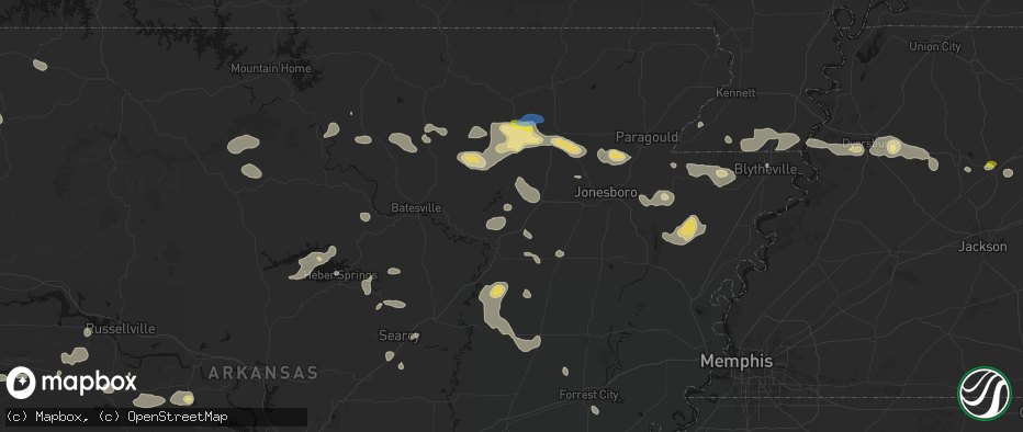 Hail map in Tuckerman, AR on July 11, 2026