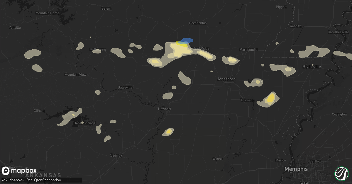 Hail map in Tuckerman, AR on July 11, 2026