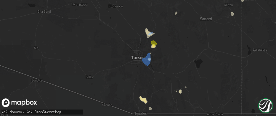 Hail map in Tucson, AZ on July 11, 2026